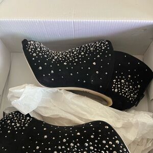 INC International Concepts Black Rhinestone Heeled Boots